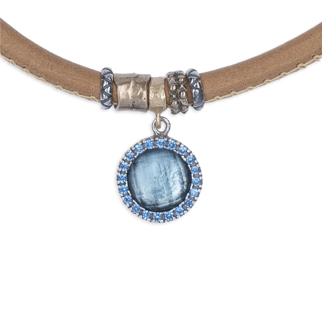 Collar Mujer Bruma de Plata 925 con circonitas aguamarina cuero