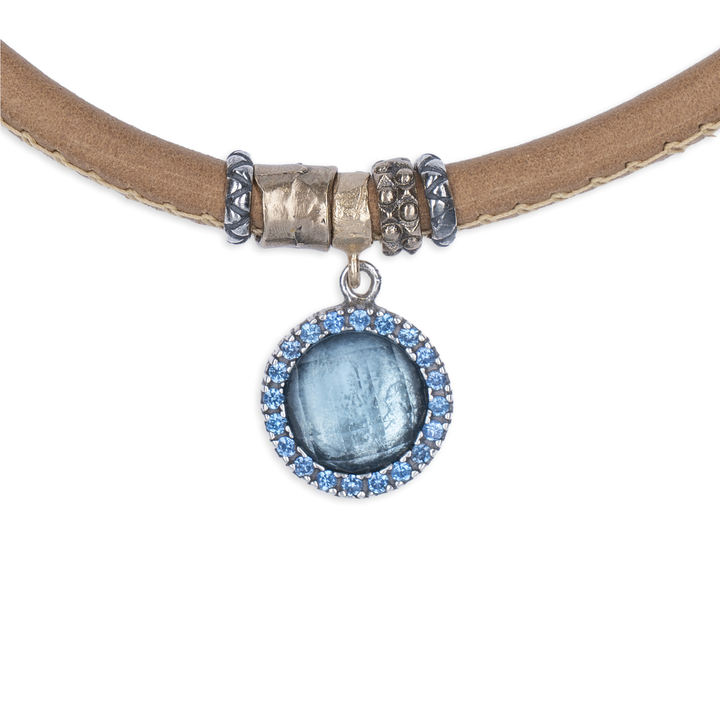 Collar Mujer Bruma de Plata 925 con circonitas aguamarina cuero