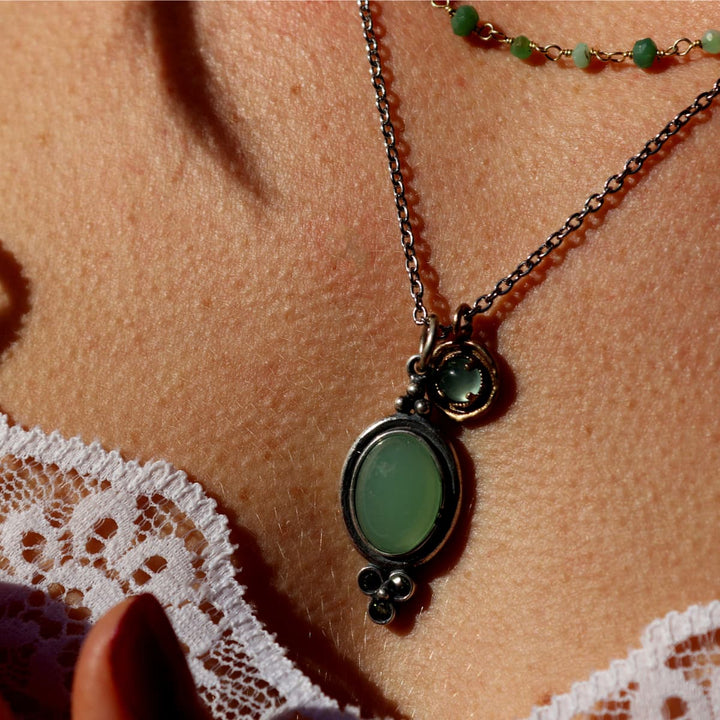 Collar Mujer Oasis de Plata 925 con calcedonia y circonitas olivina