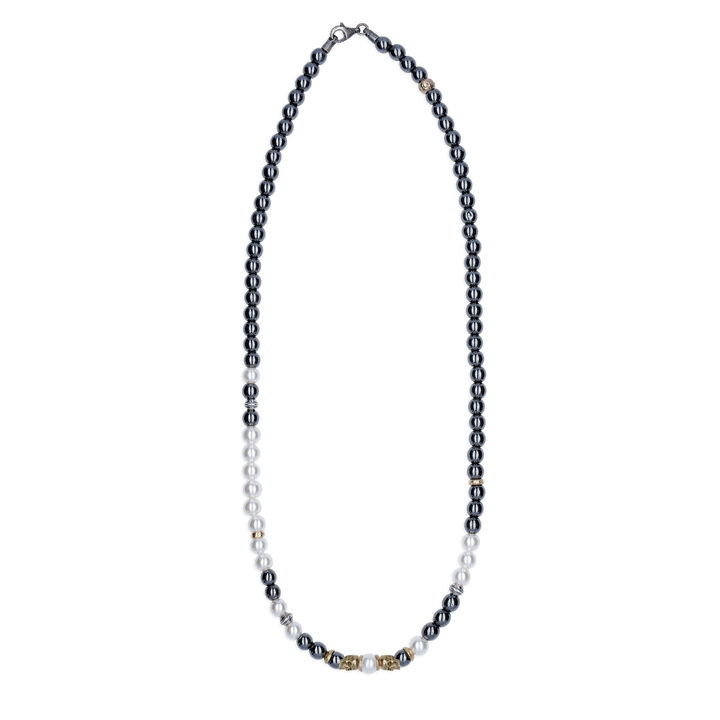 Collar Calavera Jemaa de Plata 925, perlas de agua dulce y hematites