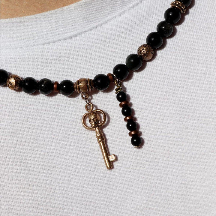 Collar Calavera Tánger llave de Ónix, Bronce y Plata 925