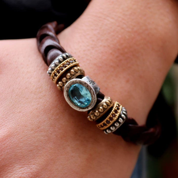 Banar Women's Bracelet made of braided leather and blue quartz