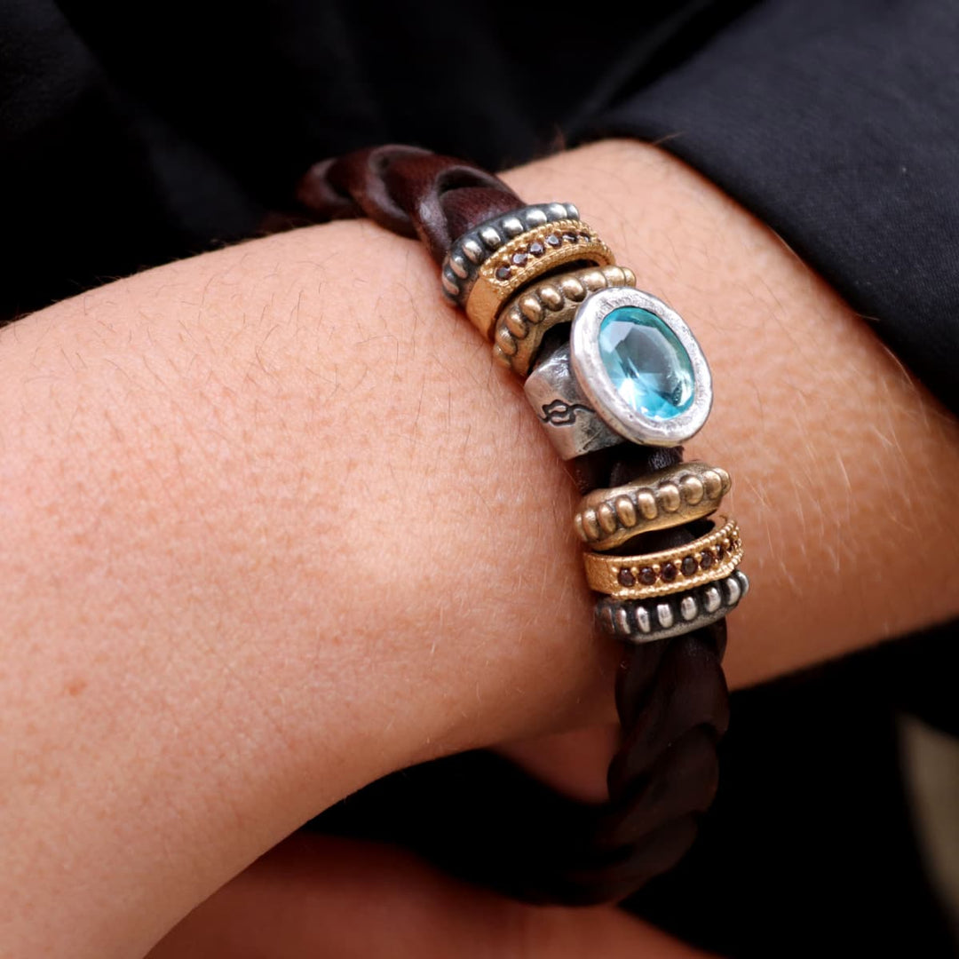 Banar Women's Bracelet made of braided leather and blue quartz
