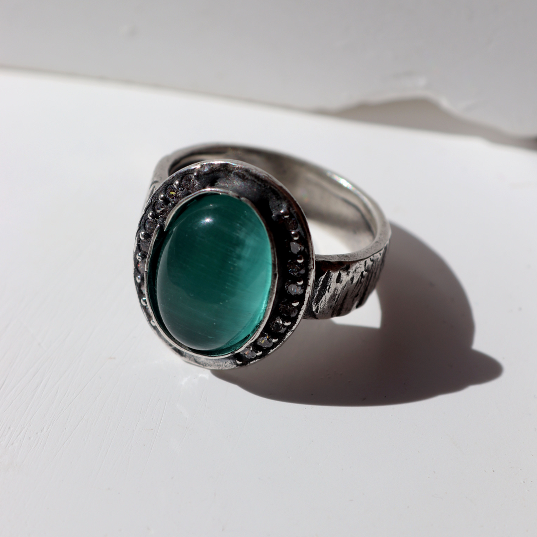 Meikai Damenring aus 925er Silber und türkisfarbenem Stein 