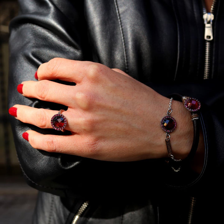 Pulsera Mujer Sienna de Plata 925 con circonitas granate cuero