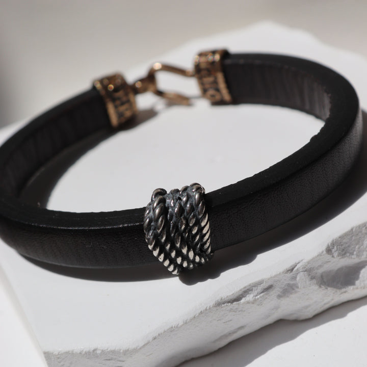 Pulsera Hombre Setsuna de cuero marrón y plata 925