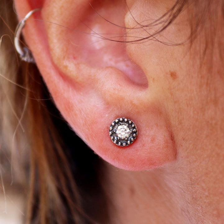 Tsuyu women's circular earrings made of 925 silver and white zirconia
