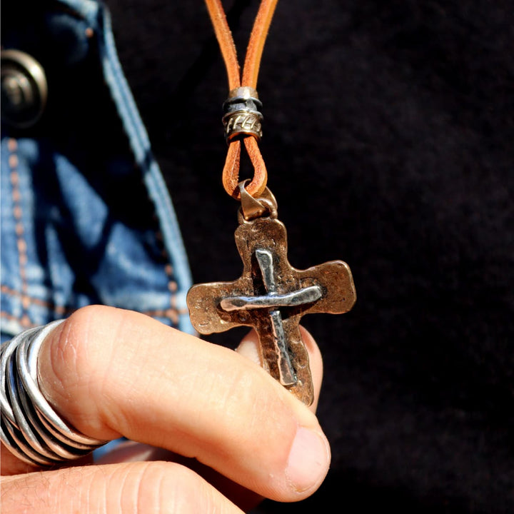 Collar Hombre Derb de Plata 925, cuero y bronce