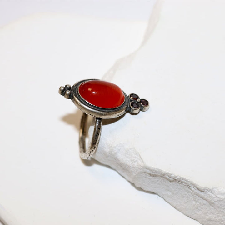 Anillo Mujer Comino de plata 925 con carnesian y circonitas brown