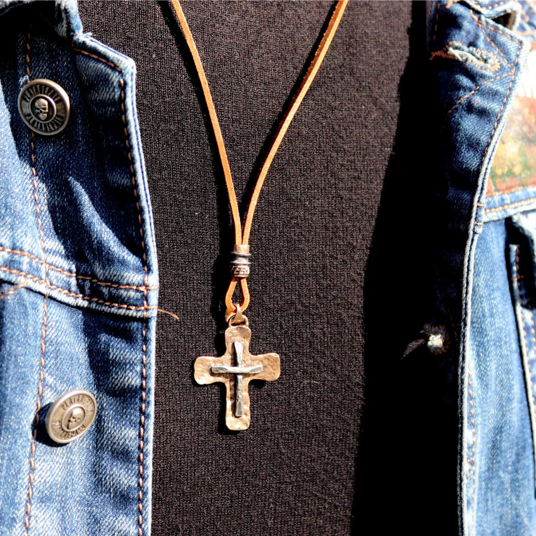 Collar Hombre Derb de Plata 925, cuero y bronce