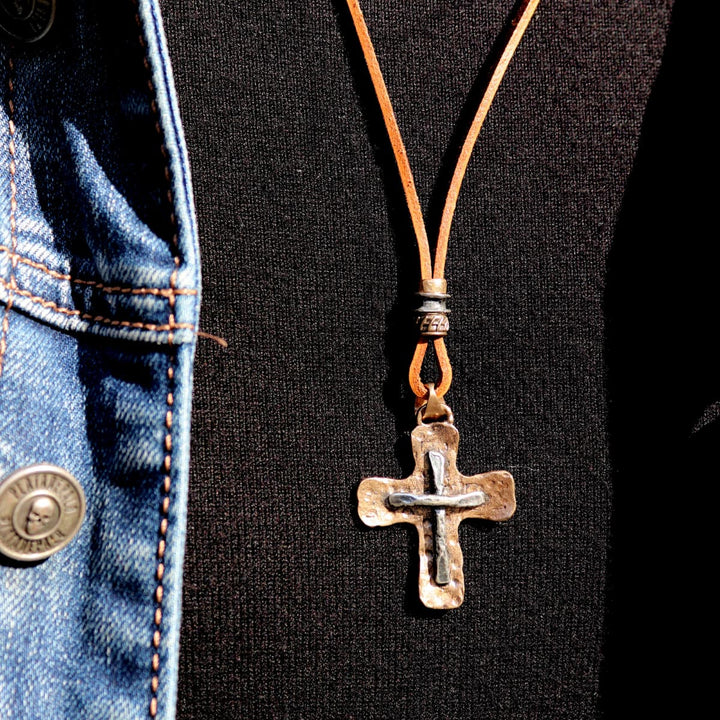 Collar Hombre Derb de Plata 925, cuero y bronce