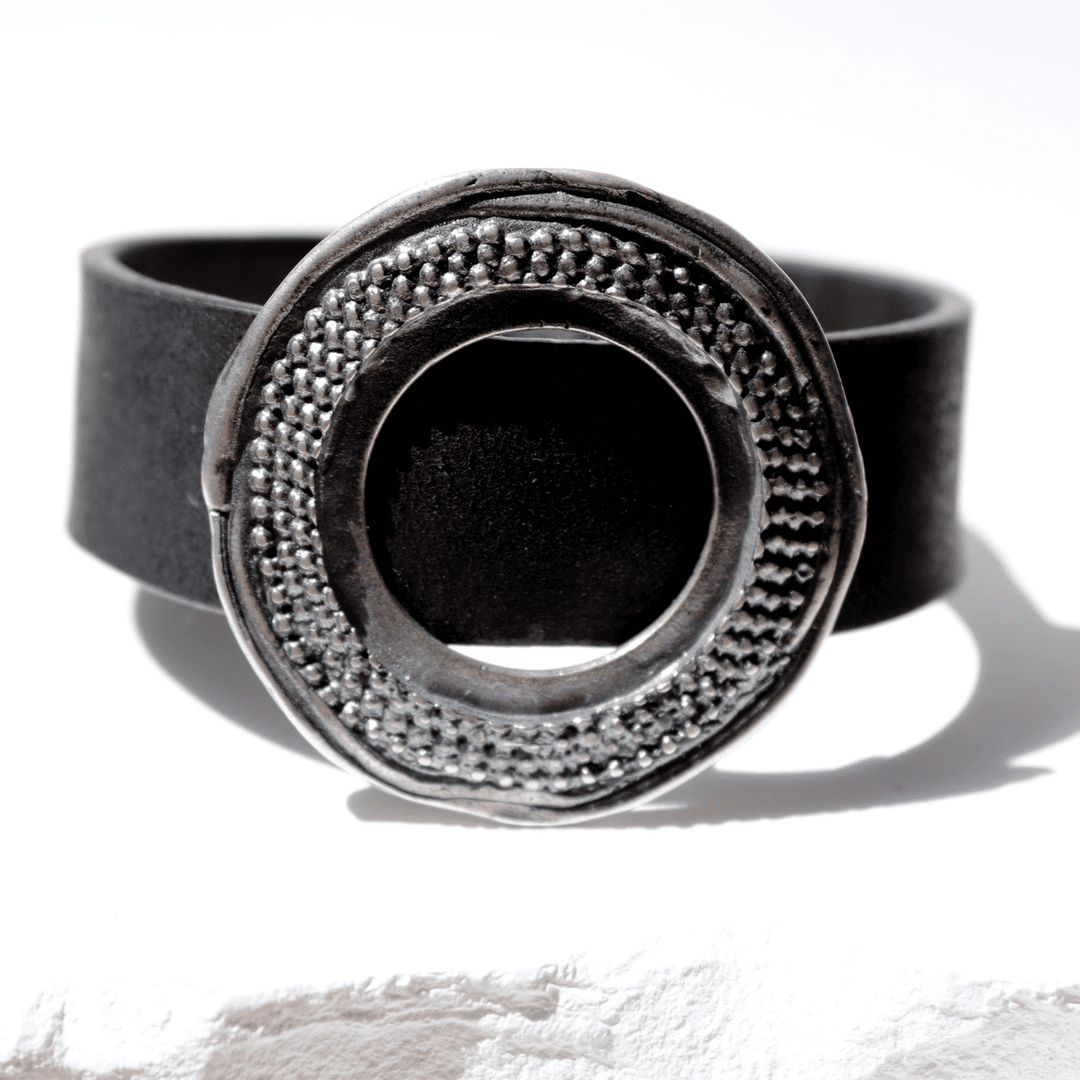 Tetsu women's leather bracelet with 925 silver circle