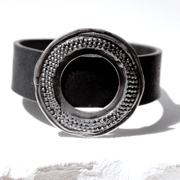 Tetsu women's leather bracelet with 925 silver circle