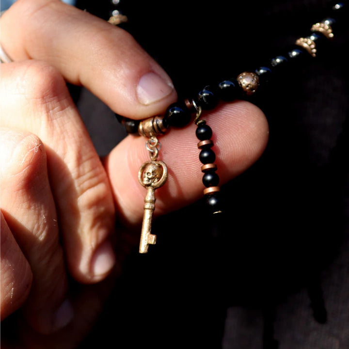 Collar Calavera Tánger llave de Ónix, Bronce y Plata 925