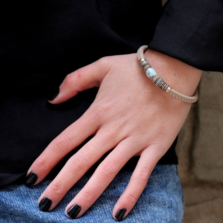 Laliana women's bracelet in beige leather and 925 silver