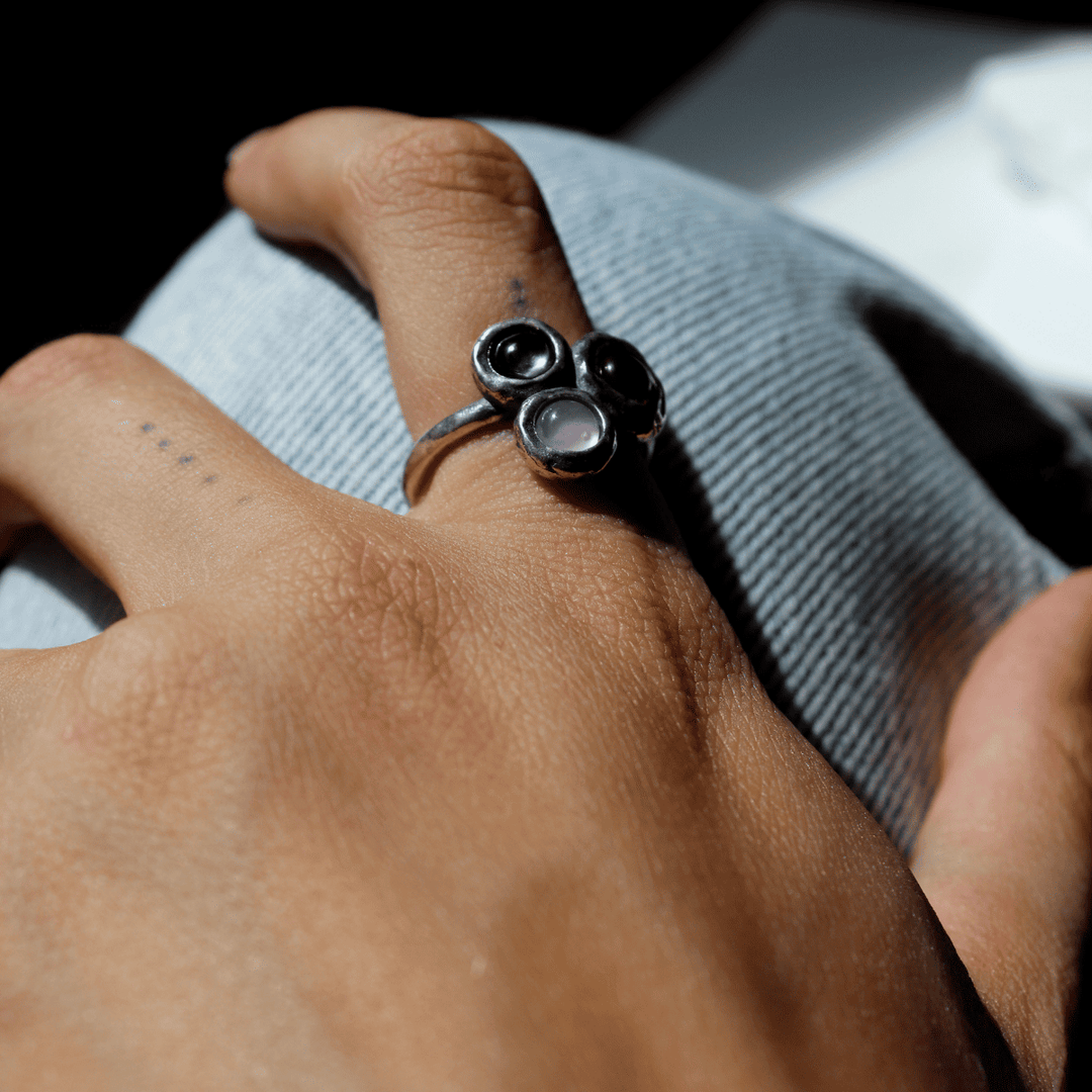 Kaiko Damenring in 925 Silber mit Aquamarin, Grün und Olivin