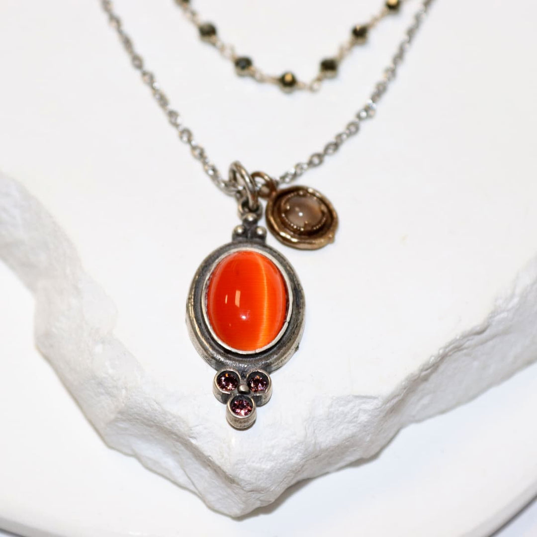 Collar Mujer Comino de Plata 925 con carnesian y circonitas brown