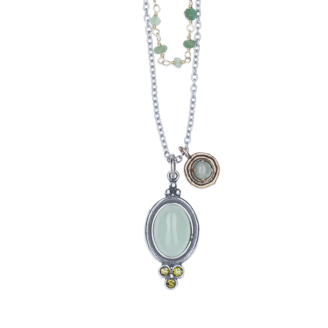 Collar Mujer Oasis de Plata 925 con calcedonia y circonitas olivina