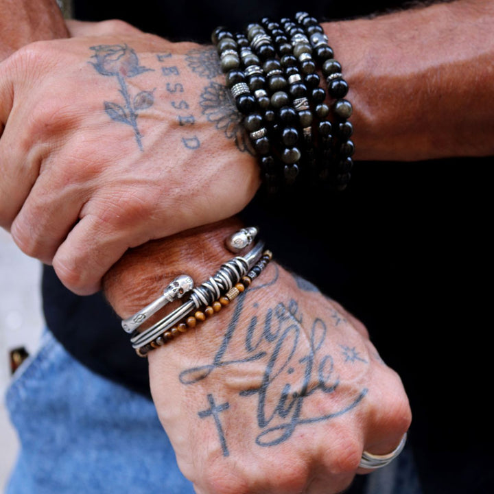 Pulsera de bolas de hombre Seishin de obisidiana y plata 925