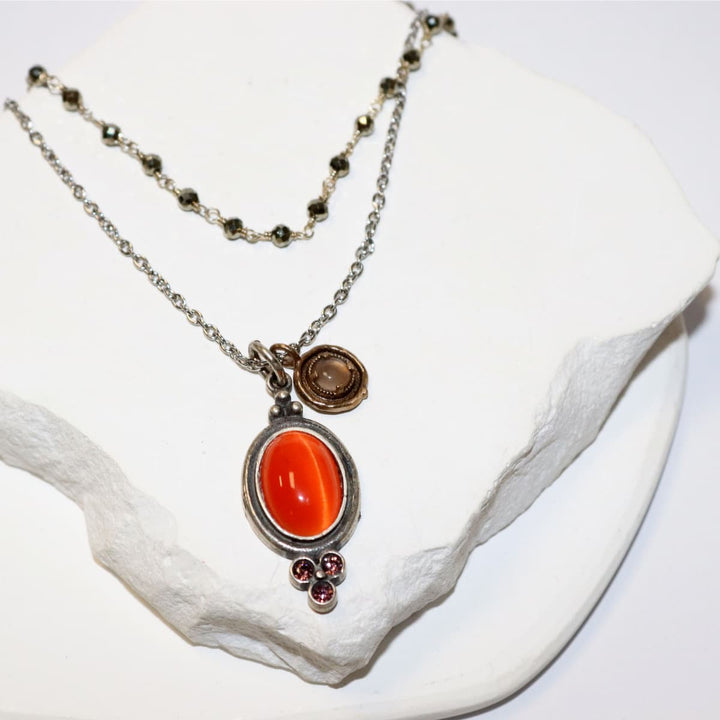 Collar Mujer Comino de Plata 925 con carnesian y circonitas brown
