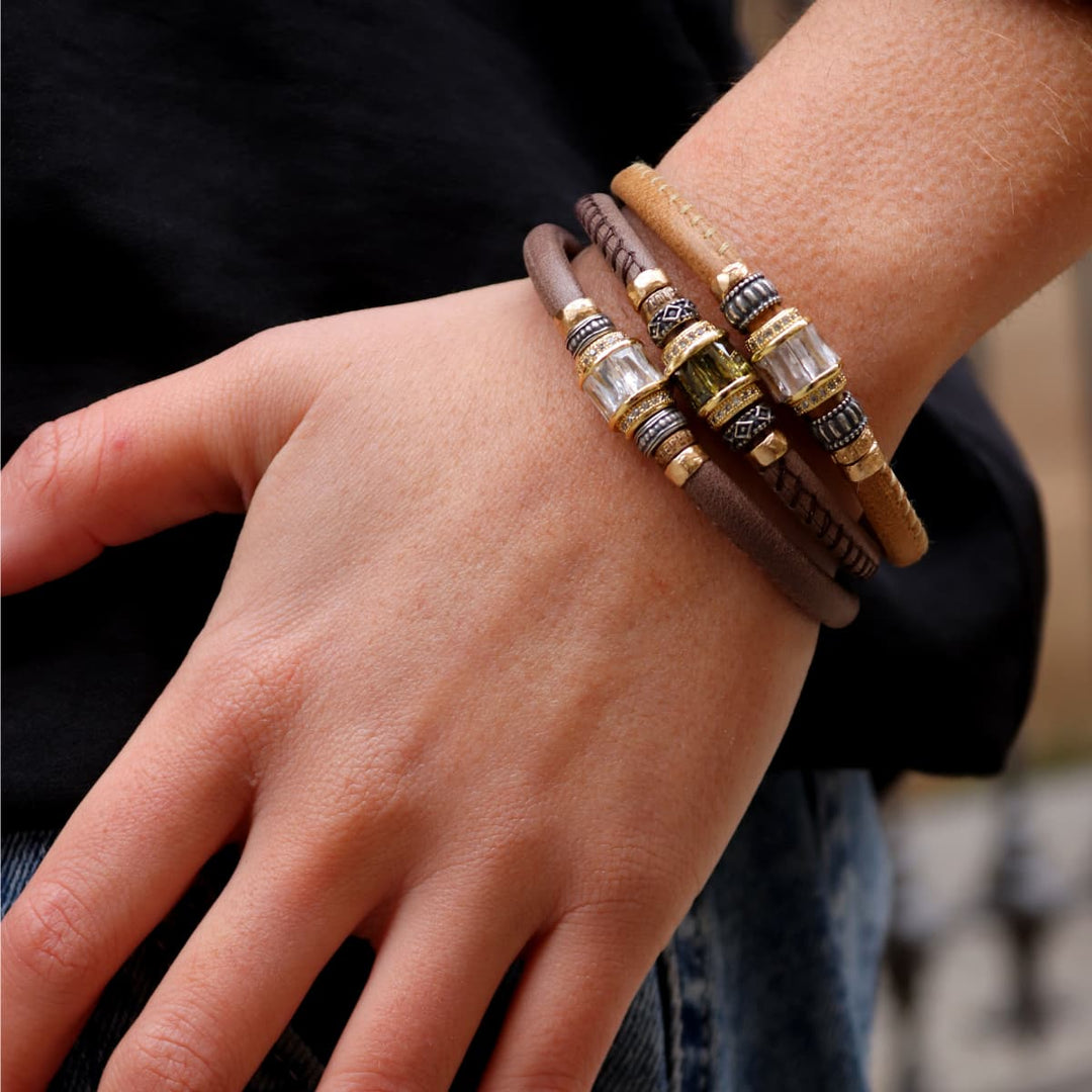 Lunaris Women's Leather and White Zirconia Bracelet