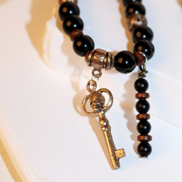 Collar Calavera Tánger llave de Ónix, Bronce y Plata 925