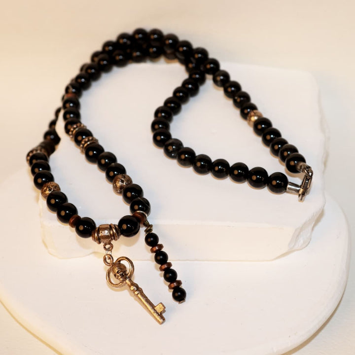 Collar Calavera Tánger llave de Ónix, Bronce y Plata 925