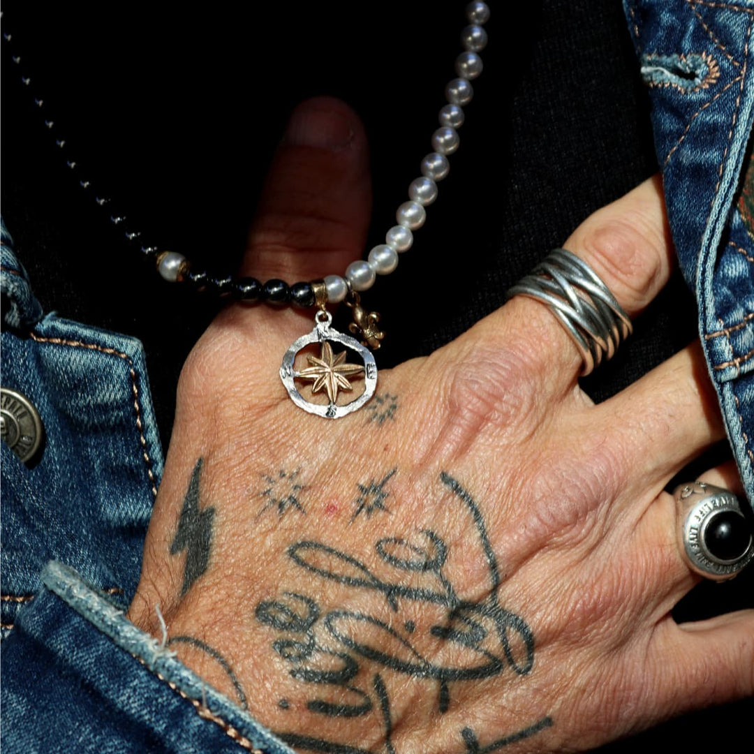 Collar Hombre Mazar de Plata 925, perlas de agua dulce y hematites