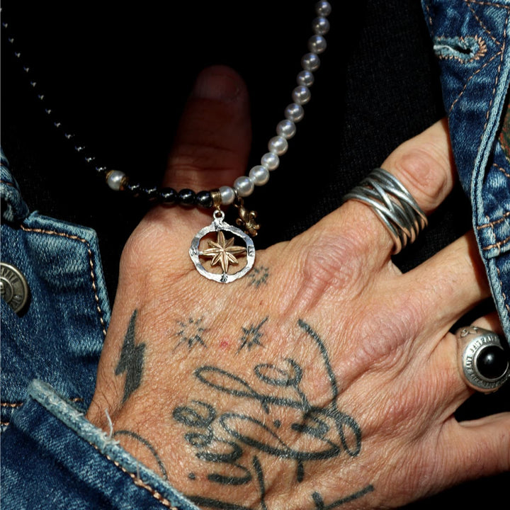 Collar Hombre Mazar de Plata 925, perlas de agua dulce y hematites