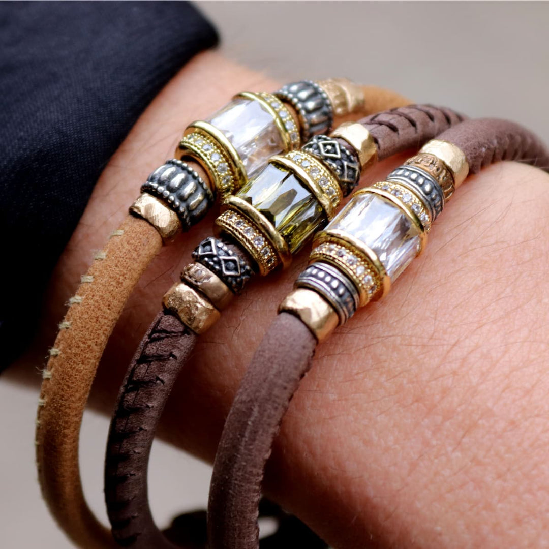 Lunaris Women's Leather and White Zirconia Bracelet