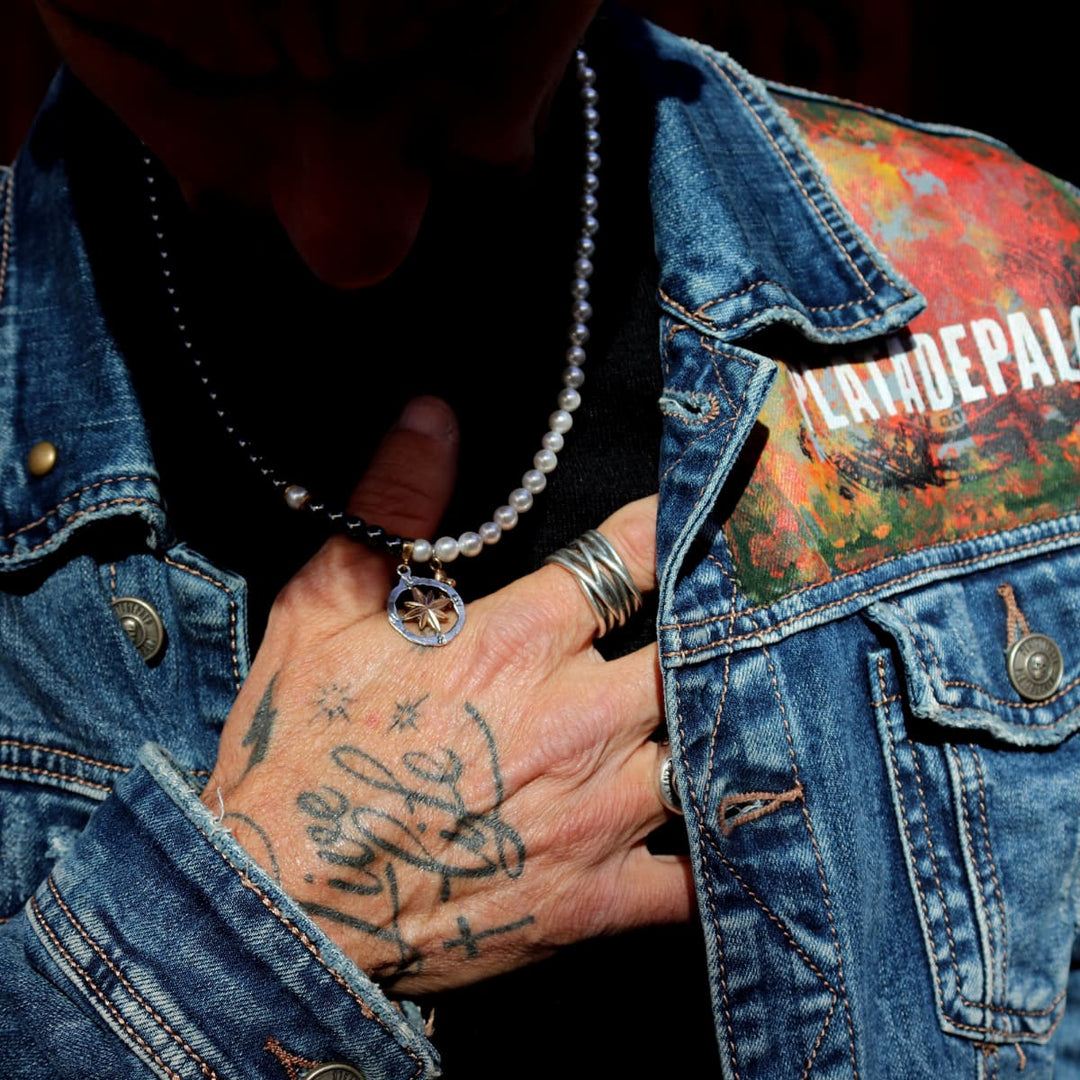 Collar Hombre Mazar de Plata 925, perlas de agua dulce y hematites