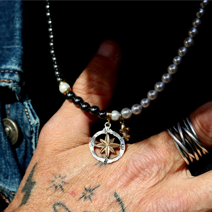 Collar Hombre Mazar de Plata 925, perlas de agua dulce y hematites