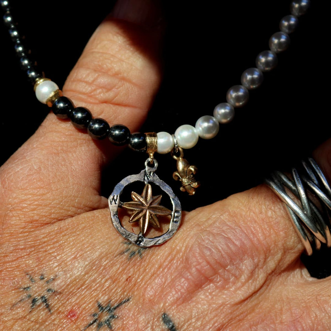 Collar Hombre Mazar de Plata 925, perlas de agua dulce y hematites