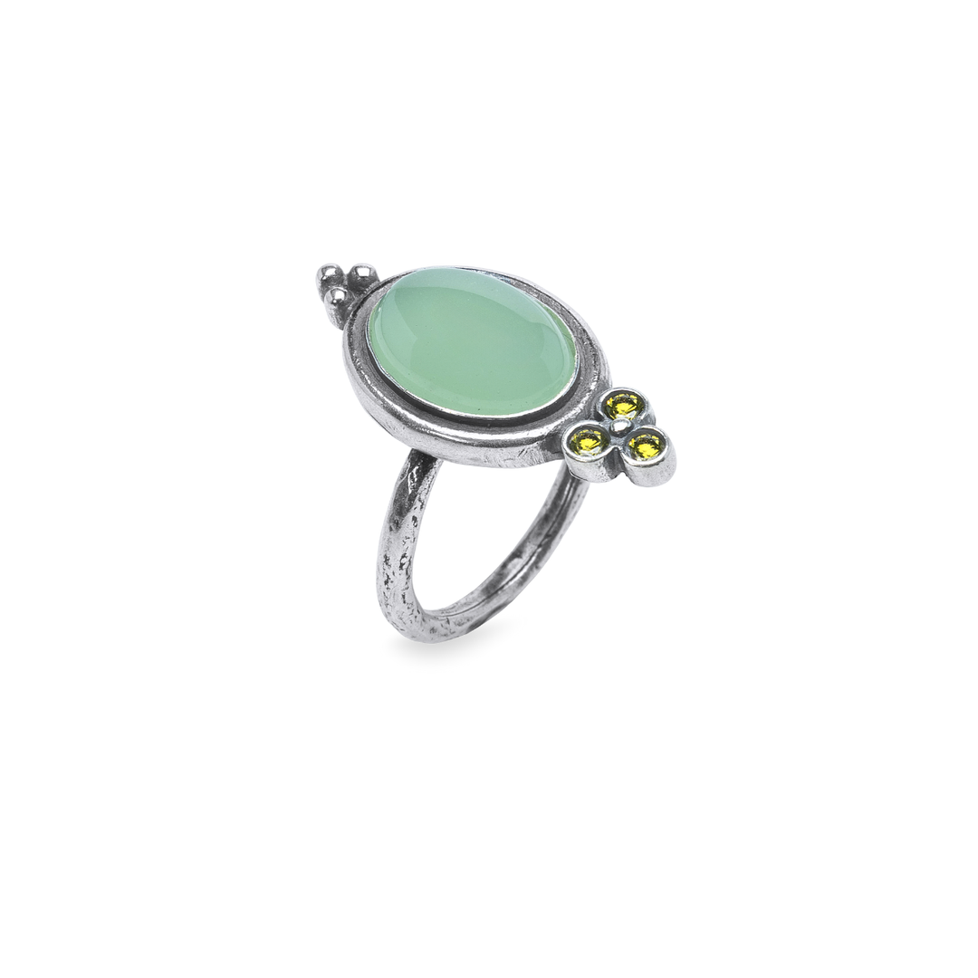 Anillo Mujer Oasis de plata 925, calcedonia y circonitas olivina
