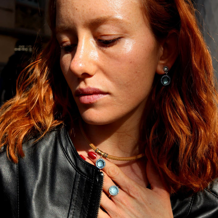 Pendientes Mujer Bruma de Plata 925 con circonitas aguamarina