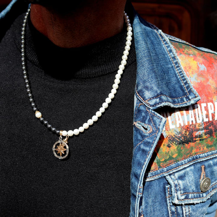 Collar Hombre Mazar de Plata 925, perlas de agua dulce y hematites