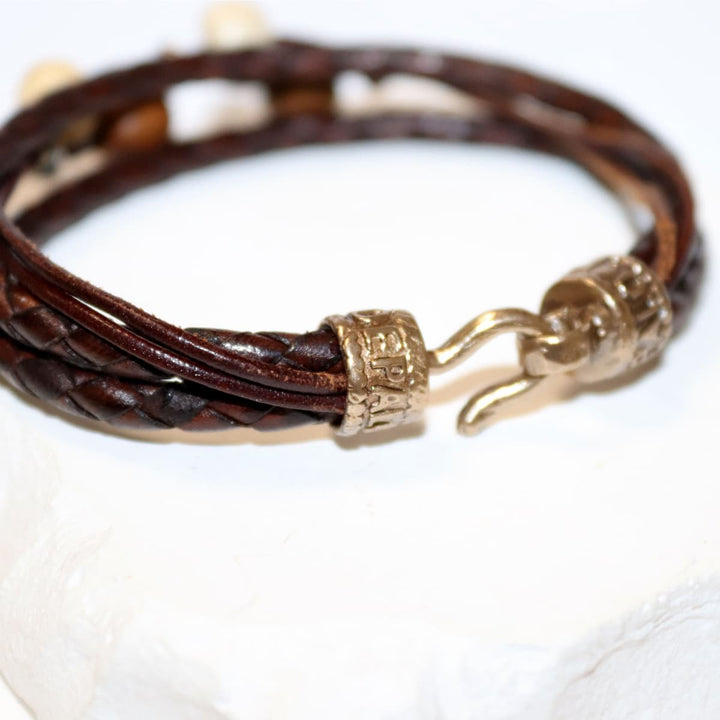 Pulsera Mujer Henna con Plata 925, cuero y perlas de agua dulce