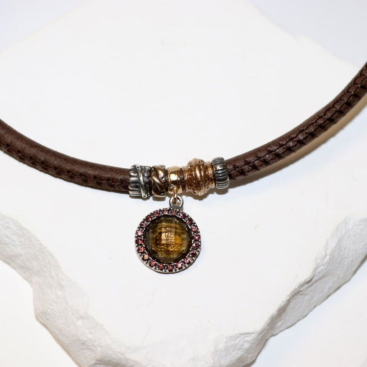 Collar Mujer Sahara de Plata 925 con circonitas cuarzo fumé cuero