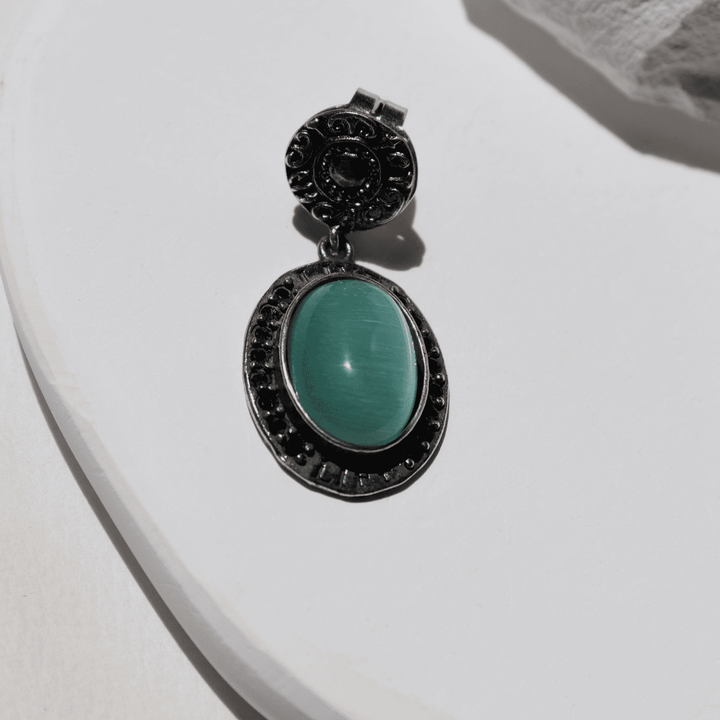 Meikai Damen Ohrringe aus 925 Silber und türkisblauem Stein