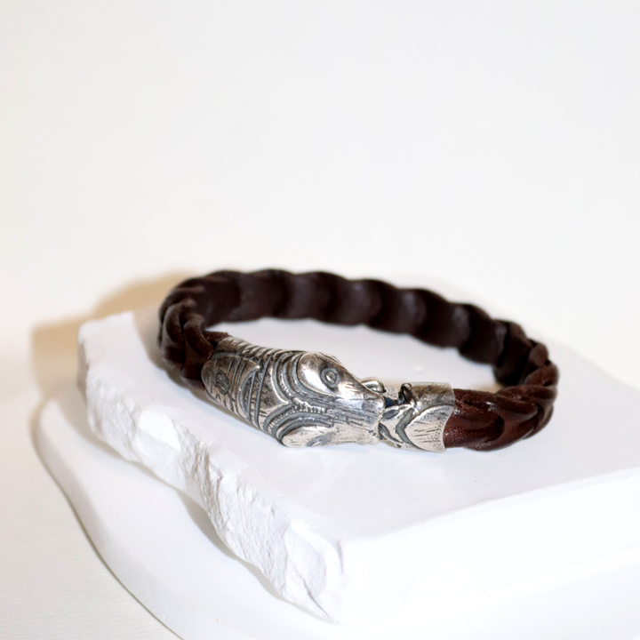 Ngurah Men's Buffalo and Snake Head Sterling Silver Bracelet