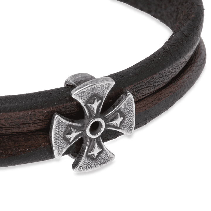 Chikara Men's Leather Bracelet with 925 Silver Cross