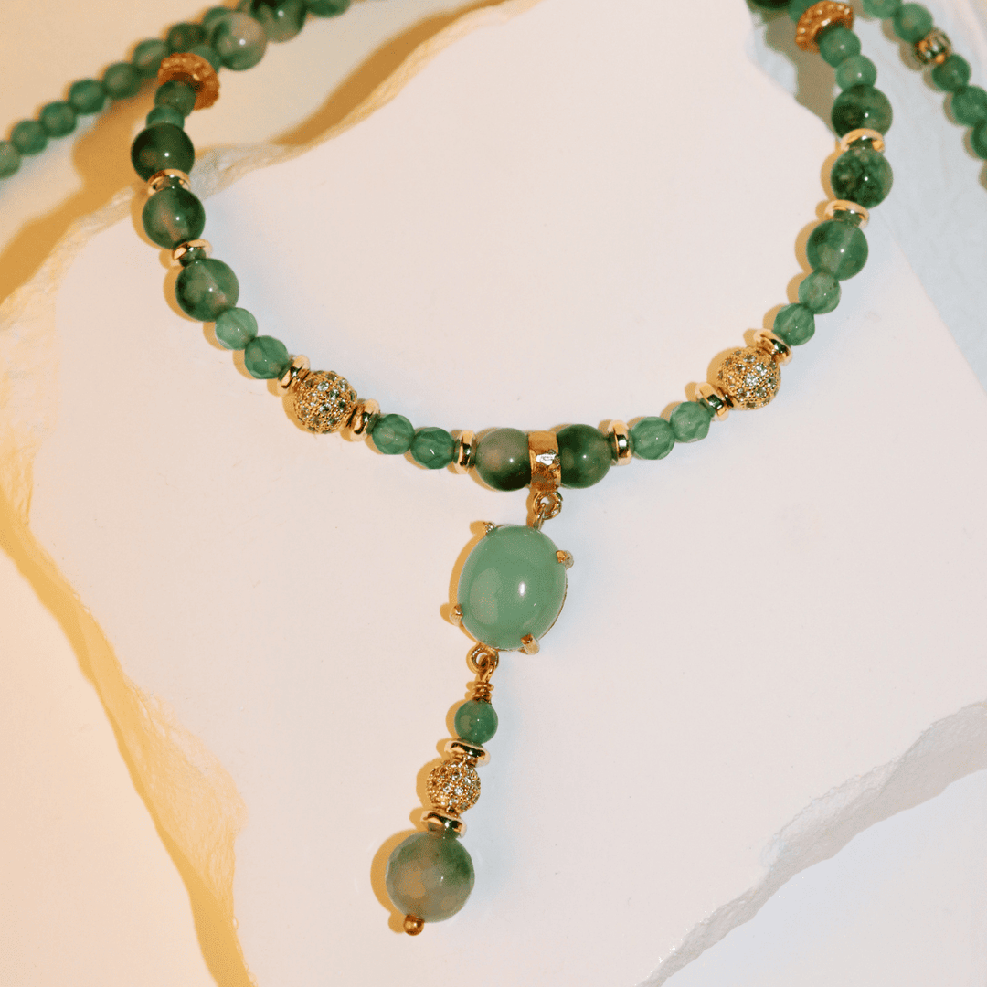 Collar Mujer Yulai de bronce, ágata y circonitas