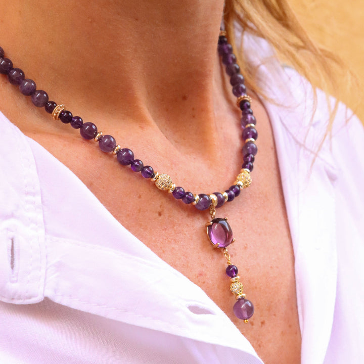 Alime Women's Necklace in bronze, amethyst and zircons
