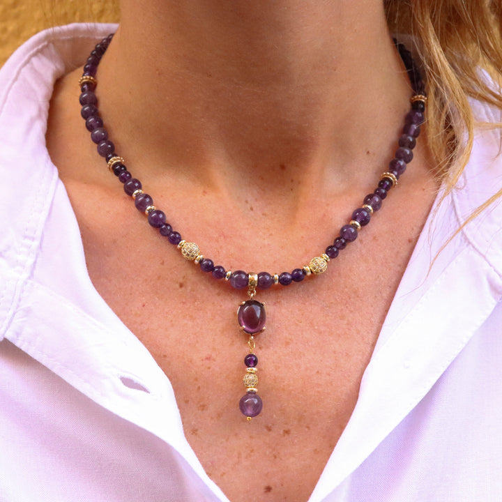 Alime Women's Necklace in bronze, amethyst and zircons