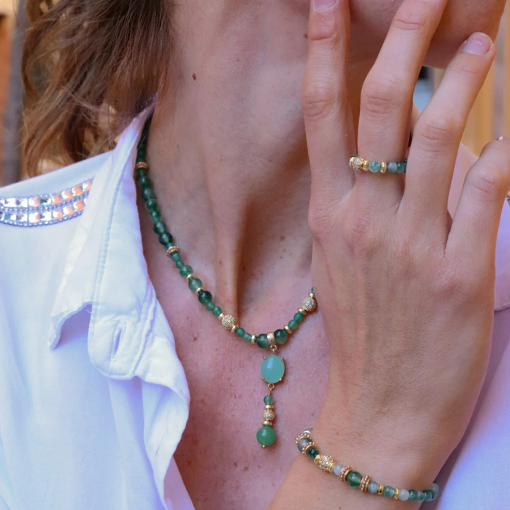 Collar Mujer Yulai de bronce, ágata y circonitas