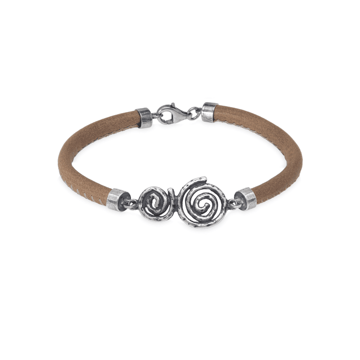 Yugen women's leather bracelet with two 925 silver spirals