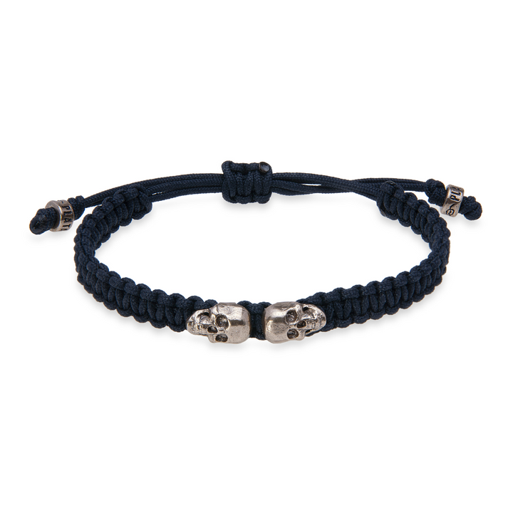 Black nylon bracelet with Lito bronze skulls
