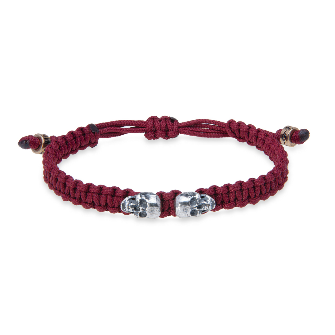 Pulsera de nylon granate con calaveras de Plata 925 Vespre