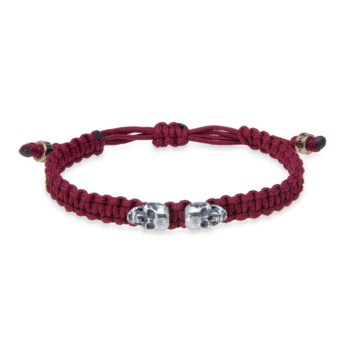 Pulsera de nylon granate con calaveras de Plata 925 Vespre