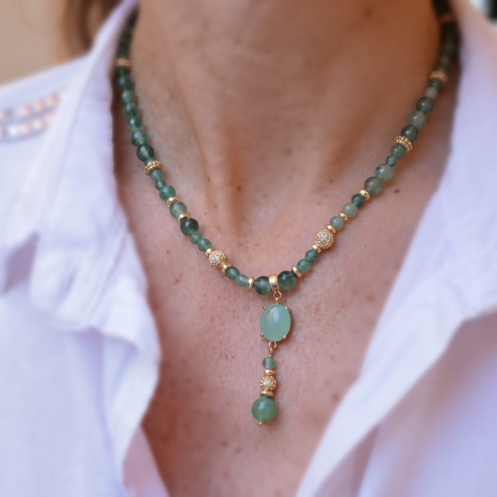 Yulai Damen-Halskette aus Bronze, Achat und Zirkonia